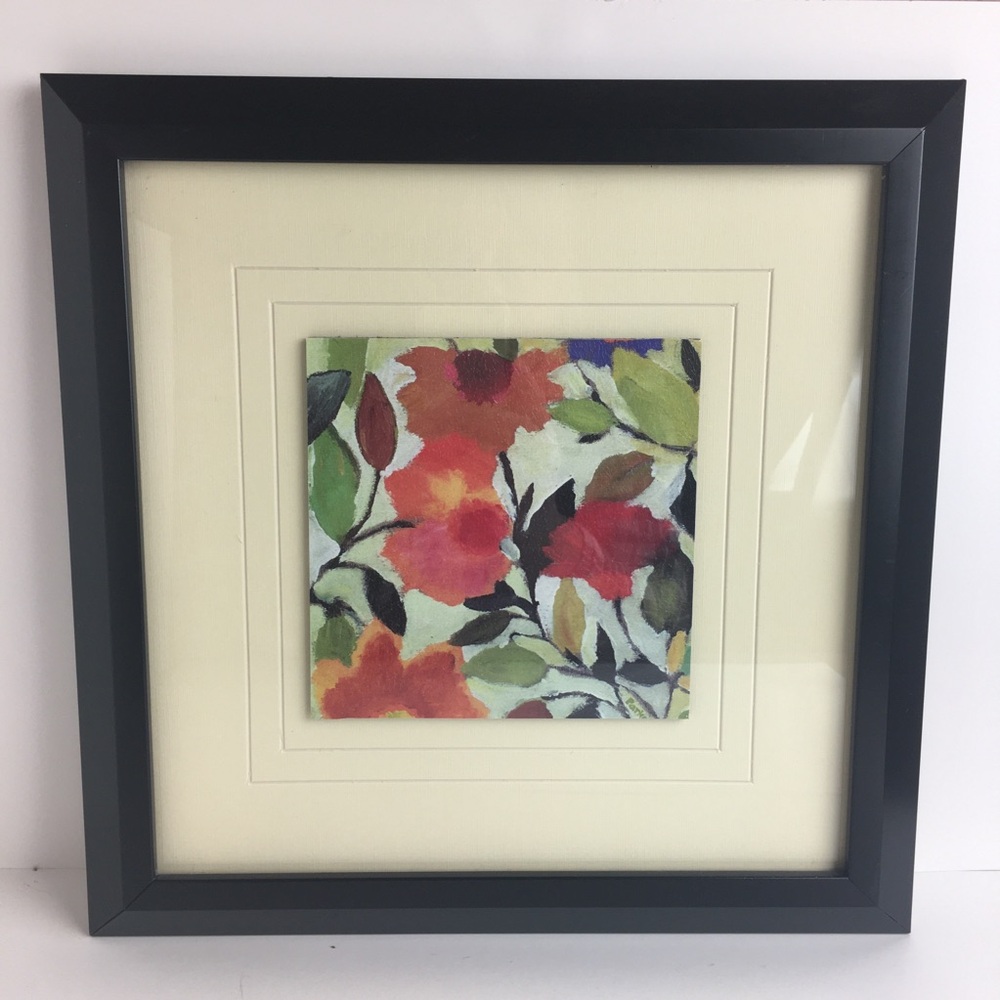 Kim Parker “Begonias” Botanical Modern Art Framed Tile Print Signed 13x13 Floral